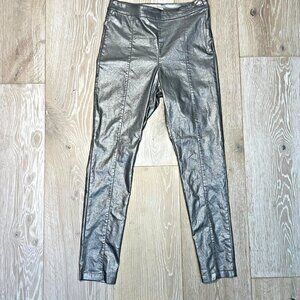H&M Skinny Jeans Womens Juniors Size 12 Side Zip Front Seam Waxed Silver